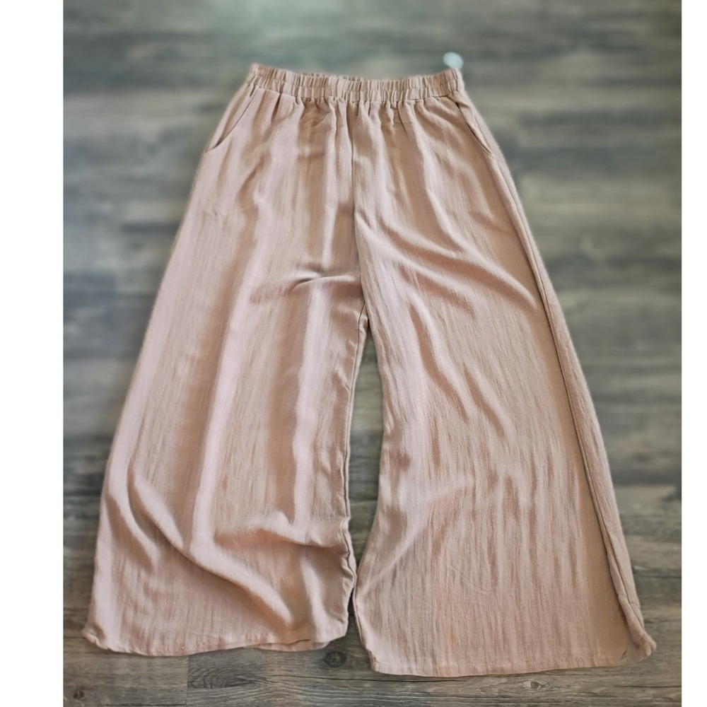 Carly Jean Los Angeles Wide Leg Elastic Waist Pants Mauve Pink Size L